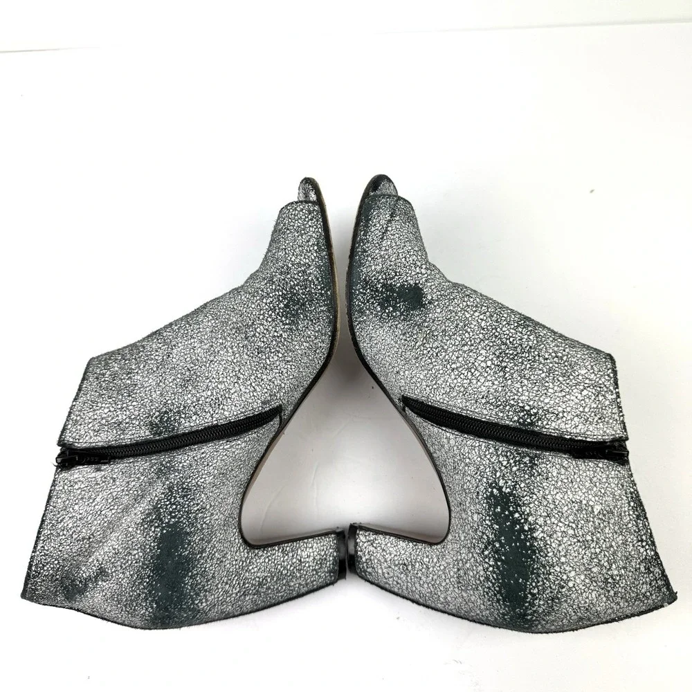 Maison Martin Margiela Open Toe Bootie‎ 39.5 Suede Zip Up Black White Crackle 9 - Picture 12 of 12